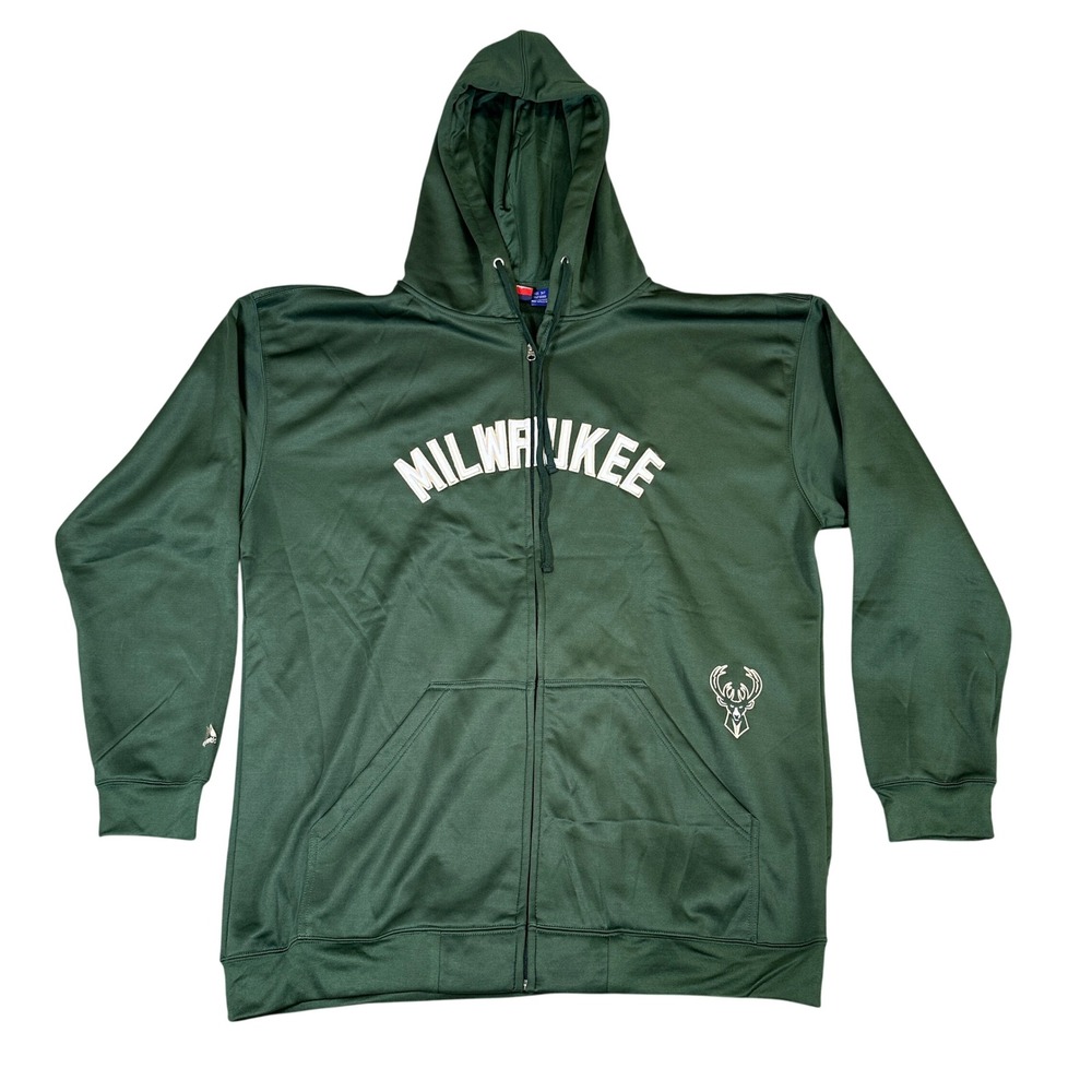 NWT Majestic Milwaukee Bucks Full Zip Hoodie Green Mens NBA Sweatshirt 3XT